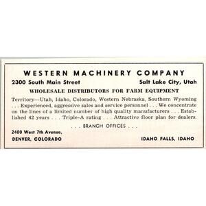 Western Machinery Company Farm Equipment Salt Lake City UT 1957 Ad SAI2-M9